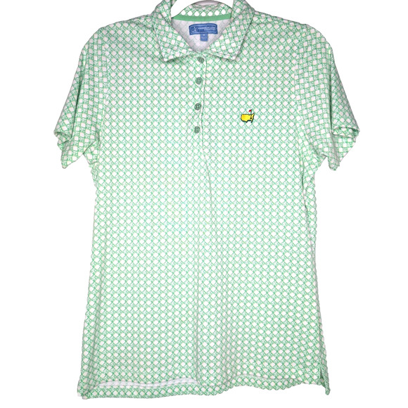 Masters Magnolia Lane Ladies Pima Cotton Blend Green White Geo Print Golf Polo M - Picture 1 of 6